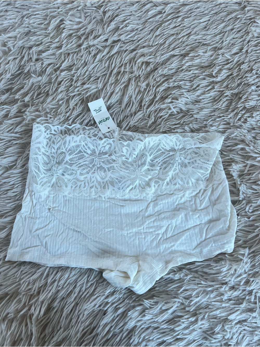 aerie White Lace-Trim Ribbed Boyshorts